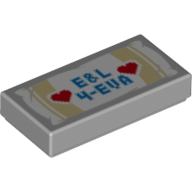 Visuel indicatif Rebrickable de Tuile 1 x 2 avec motif imprimé Cœurs Rouges 'E&L 4-EVA' (Tile 1 x 2 with Blue 'E&L 4-EVA', Red Hearts Print)