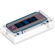Visuel indicatif Rebrickable de Tuile 1 x 2 avec cassette audio avec motif imprimé 'A' et garniture rose vif et bleu (Tile 1 x 2 with Audio Cassette with 'A' and Bright Pink and Blue Trim Print)
