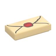 Visuel indicatif Rebrickable de Tuile 1 x 2 avec lettre, motif imprimé Sceau rouge (Tile 1 x 2 with Letter, Red Seal Print)