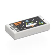 Visuel indicatif Rebrickable de Tuile 1 x 2 avec écran de téléphone, jeu vidéo, vaisseau spatial, blasters de vert citron, motif imprimé espace (Tile 1 x 2 with Phone Screen, Video Game, Spaceship, Lime Blasters, Space Print)