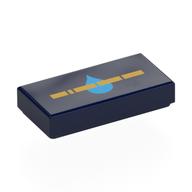 Visuel indicatif Rebrickable de Tuile 1 x 2 avec bande d'or, goutte d'eau azur foncé motif imprimé (Tile 1 x 2 with Gold Stripe, Dark Azure Water Droplet Print)