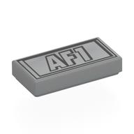 Visuel indicatif Rebrickable de Tuile 1 x 2 avec noir 'AF1' en rectangle imprimé (Tile 1 x 2 with Black 'AF1' in Rectangle Print)