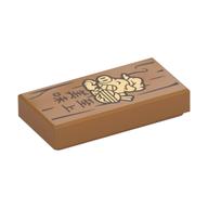 Visuel indicatif Rebrickable de Tuile 1 x 2 avec menu porcin, mandarine 'Supreme Delicious', motif imprimé grain de bois (Tile 1 x 2 with Pigsy Menu, Mandarin 'Supreme Delicious', Wood Grain Print)