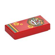 Visuel indicatif Rebrickable de Tuile 1 x 2 avec motif imprimé Dragon du Nouvel An chinois et Fleurs orange vif (Tile 1 x 2 with Chinese New Year Dragon and Bright Orange Flowers Print)