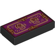 Visuel indicatif Rebrickable de Tuile 1 x 2 avec carte à jouer, décorations en or, motif imprimé de fond magenta (Tile 1 x 2 with Playing Card, Gold Decorations, Magenta Background Print)