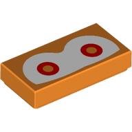Tuile 1 x 2 avec yeux blancs, motif imprimé pupilles rouges/oranges (Tile 1 x 2 with White Eyes, Red/Orange Pupils Print)