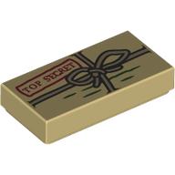 Visuel indicatif Rebrickable de Tuile 1 x 2 avec paquet, ficelle attachée, motif imprimé 'TOP SECRET' rouge foncé (Tile 1 x 2 with Package, Tied String, Dark Red 'TOP SECRET' Print)