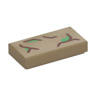 Visuel indicatif Rebrickable de Tuile 1 x 2 avec écorce marron foncé, motif imprimé feuilles vertes (Tile 1 x 2 with Dark Brown Bark, Green Leaves Print)