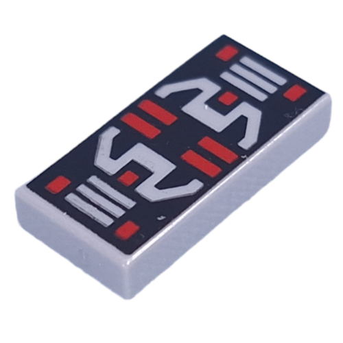 Visuel indicatif Rebrickable de Tuile 1 x 2 avec panneau noir, gris bleuté clair/rouge contrôles motif imprimé (Tile 1 x 2 with Black Panel, Light Bluish Grey/Red Controls Print)