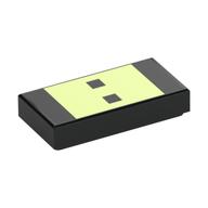 Visuel indicatif Rebrickable de Tuile 1 x 2 avec rectangle vert jaunâtre, motif imprimé carrés noirs (Tile 1 x 2 with Yellowish Green Rectangle, Black Squares Print)