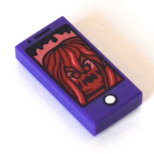 Visuel indicatif Rebrickable de Tuile 1 x 2 avec téléphone intelligent et motif imprimé fantôme rouge foncé (Tile 1 x 2 with Smart Phone and Dark Red Ghost Print)