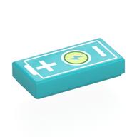 Visuel indicatif Rebrickable de Tuile 1 x 2 avec batterie, +/-, Boulon de foudre sur fond vert jaunâtre motif imprimé (Tile 1 x 2 with Battery, +/-, Lightning Bolt on Yellowish Green Background Print)