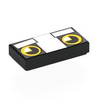 Visuel indicatif Rebrickable de Tuile 1 x 2 avec visage de chat blocy, yeux jaunes, motifs imprimés sourcils blancs (Tile 1 x 2 with Blocky Cat Face, Yellow Eyes, White Eyebrows Print)