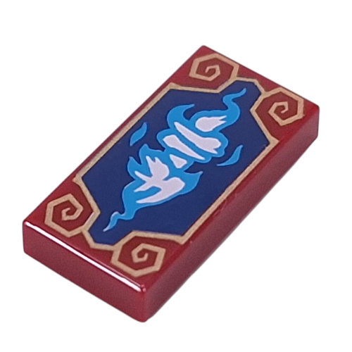 Visuel indicatif Rebrickable de Tuile 1 x 2 avec forme de dragon blanc / bleu sur fond bleu foncé, motif imprimé décorations or (Tile 1 x 2 with White/Blue Dragon Shape on Dark Blue Background, Gold Decorations Print)