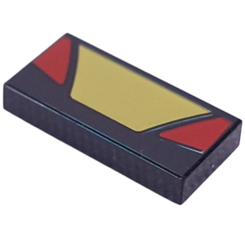 Visuel indicatif Rebrickable de Tuile 1 x 2 avec trapèze jaune, motif imprimé Triangles rouges (Tile 1 x 2 with Yellow Trapezoid, Red Triangles Print)