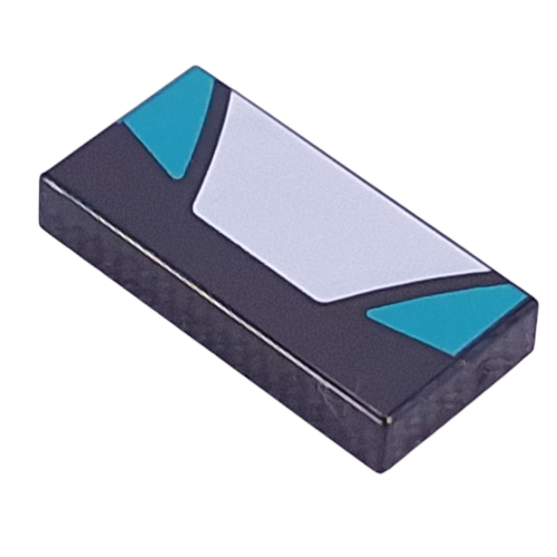 Visuel indicatif Rebrickable de Tuile 1 x 2 avec motif imprimé trapèze blanc, triangles turquoise foncé (Tile 1 x 2 with White Trapezoid, Dark Turquoise Triangles Print)