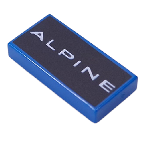 Visuel indicatif Rebrickable de Tuile 1 x 2 avec motif imprimé blanc 'ALPINE' sur fond noir (Tile 1 x 2 with White 'ALPINE' on Black Background Print)
