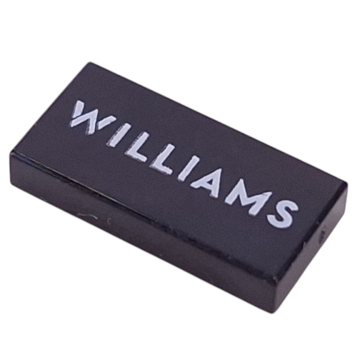 Visuel indicatif Rebrickable de Tuile 1 x 2 avec motif imprimé blanc 'WILLIAMS' (Tile 1 x 2 with White 'WILLIAMS' Print)
