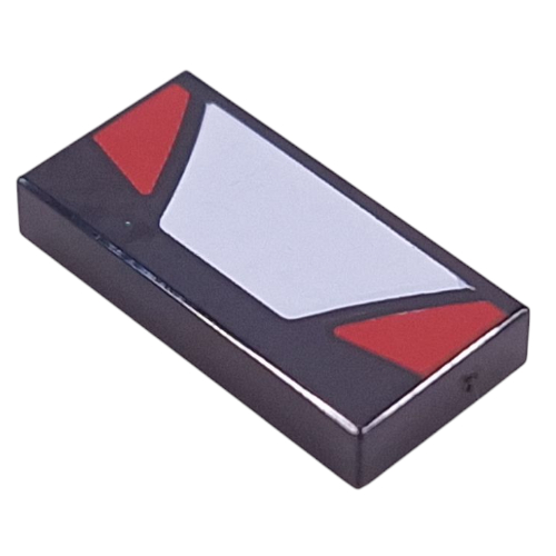 Visuel indicatif Rebrickable de Tuile 1 x 2 avec trapèze blanc, motif imprimé Triangles rouges (Tile 1 x 2 with White Trapezoid, Red Triangles Print)