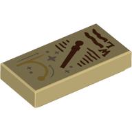 Visuel indicatif Rebrickable de Tuile 1 x 2 avec baguette brun foncé, gribouillis, 'W', 'L', étoiles argentées (Tile 1 x 2 with Dark brown Wand, Scribbles, 'W', 'L', Silver Stars Print)