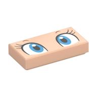 Carreau 1 x 2 avec yeux blancs/azurés, cils noirs motif imprimé (Tile 1 x 2 with White/Azure Eyes, Black Eyelashes Print)