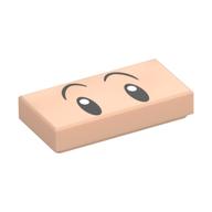 Tuile 1 x 2 avec yeux noirs, sourcils surélevés, motif imprimé pupilles blanches (Tile 1 x 2 with Black Eyes, Raised Eyebrows, White Pupils Print)