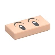 Tuile 1 x 2 avec yeux noirs, sourcils, motif imprimé pupilles blanches (Tile 1 x 2 with Black Eyes, Eyebrows, White Pupils Print)