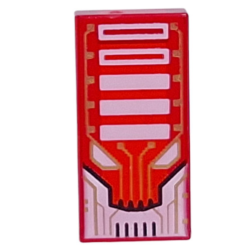 Tuile 1 x 2 avec circuit en or, barres blanches, yeux motif imprimé (Tile 1 x 2 with Gold Circuitry, White Bars, Eyes Print)