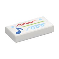 Visuel indicatif Rebrickable de Tuile 1 x 2 avec des notes de musique bleues, multi gribouillis de couleur motif imprimé (Tile 1 x 2 with Blue Music Notes, Multi Color Scribbles Print)