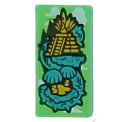 Visuel indicatif Rebrickable de Tuile 1 x 2 avec Dragon Turquoise Sombre sur le motif imprimé Temple (Tile 1 x 2 with Dark Turquoise Dragon on Temple Print)