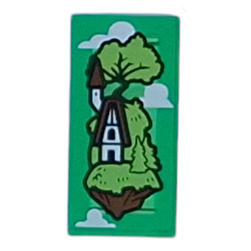 Visuel indicatif Rebrickable de Tuile 1 x 2 avec cabine, arbre sur rocher flottant motif imprimé (Tile 1 x 2 with Cabin, Tree on Floating Rock Print)
