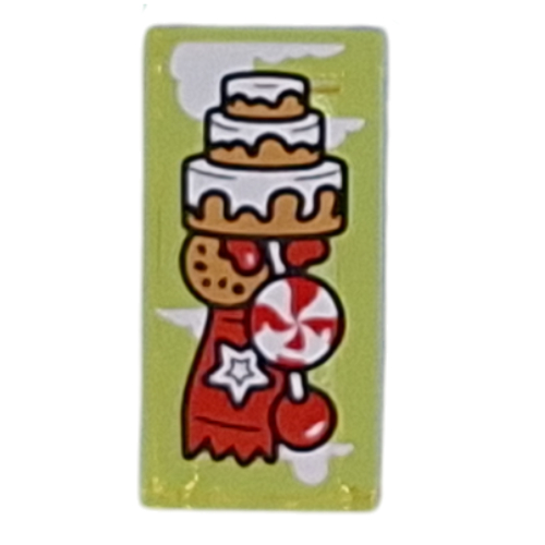 Visuel indicatif Rebrickable de Tuile 1 x 2 avec gâteau, bonbons motif imprimé (Tile 1 x 2 with Cake, Sweets Print)