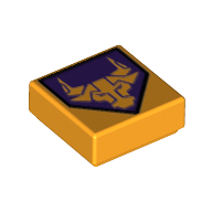 Tuile 1 x 1 avec taureau orange clair sur motif imprimé bouclier pentagonal violet foncé (Tile 1 x 1 with Bright Light Orange Bull on Dark Purple Pentagonal Shield Print)