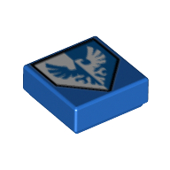 Tuile 1 x 1 avec Bouclier avec motif imprimé Oiseau Bleu et Argent (Tile 1 x 1 with Shield with Blue and Silver Bird Print)