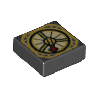 Visuel indicatif Rebrickable de Tuile 1 x 1 avec boussole avec fine aiguille rouge foncé et motif imprimé Détails (Tile 1 x 1 with Compass with Thin Dark Red Needle and Details Print)