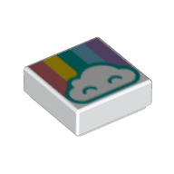 Visuel indicatif Rebrickable de Tuile 1 x 1 avec arc-en-ciel, sable rouge, jaune, azur foncé, bleu moyen, violet foncé, motif imprimé nuage (Tile 1 x 1 with Rainbow, Sand Red, Yellow, Dark Azure, Medium Blue, Dark Purple, Cloud Print)