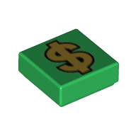 Visuel indicatif Rebrickable de Tuile 1 x 1 avec le signe de dollar d'or imprimé (Tile 1 x 1 with Gold Dollar Sign Print)