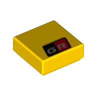 Visuel indicatif Rebrickable de Tuile 1 x 1 avec carré rouge/noir, motif imprimé 'GR' (Tile 1 x 1 with Red/Black Square, 'GR' Print)