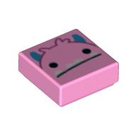 Visuel indicatif Rebrickable de Tuile 1 x 1 avec motif imprimé monstre rose, cornes d'azur foncé (Tile 1 x 1 with Pink Monster, Dark Azure Horns Print)