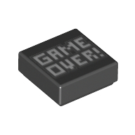 Visuel indicatif Rebrickable de Tuile 1 x 1 avec motif imprimé blanc 'GAME OVER!' (Tile 1 x 1 with White 'GAME OVER!' Print)