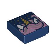 Visuel indicatif Rebrickable de Tuile 1 x 1 avec licorne rose vif métallique, corne, motif imprimé étoiles d'or (Tile 1 x 1 with Metallic Bright Pink Unicorn Manes, Horn, Gold Stars Print)