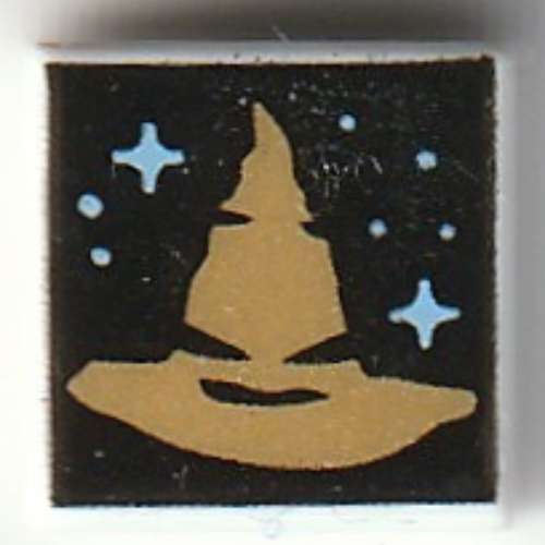 Visuel indicatif Rebrickable de Tuile 1 x 1 avec le modèle imprimé de chapeau de tri or (Tile 1 x 1 with Gold Sorting Hat Print)