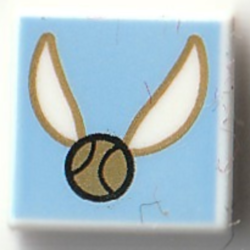 Visuel indicatif Rebrickable de Tuile 1 x 1 avec mousqueton doré, fond bleu clair vif motif imprimé (Tile 1 x 1 with Golden Snitch, Bright Light Blue Background Print)