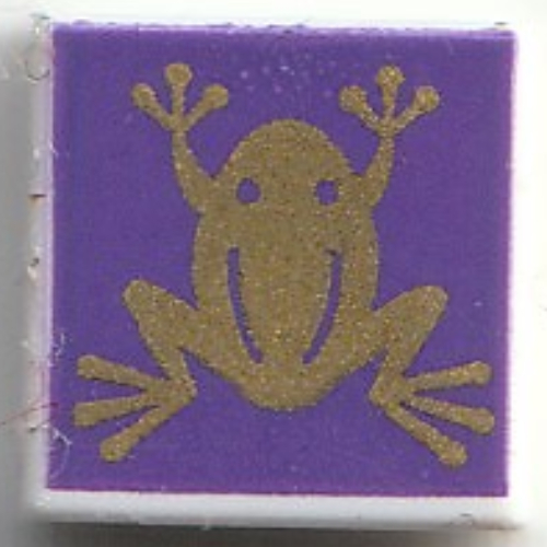 Visuel indicatif Rebrickable de Tuile 1 x 1 avec la grenouille de chocolat d'or, motif imprimé de fond violet foncé (Tile 1 x 1 with Gold Chocolate Frog, Dark Purple Background Print)