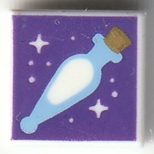 Visuel indicatif Rebrickable de Tuile 1 x 1 avec Flacon de potion blanc, fond violet foncé motif imprimé (Tile 1 x 1 with White Potion Flask, Dark Purple Background Print)