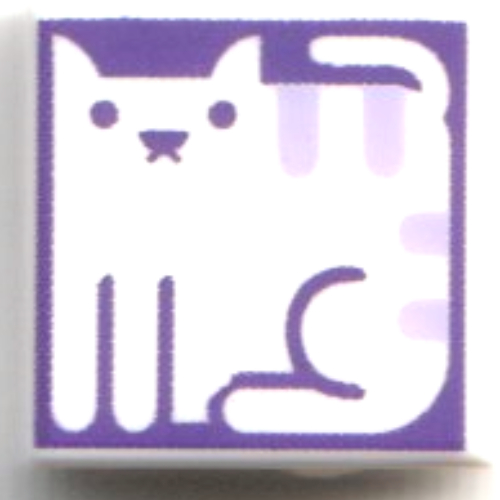 Visuel indicatif Rebrickable de Tuile 1 x 1 avec chat blanc sur fond violet foncé motif imprimé (Tile 1 x 1 with White Cat on Dark Purple Background Print)