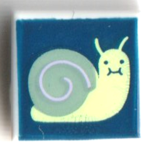 Visuel indicatif Rebrickable de Tuile 1 x 1 avec motif imprimé vert jaunâtre/vert sable sur fond bleu foncé (Tile 1 x 1 with Yellowish Green/Sand Green Snail on Dark Blue Background Print)