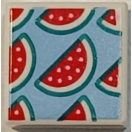 Visuel indicatif Rebrickable de Tuile 1 x 1 avec tranches de pastèque sur fond bleu clair brillant motif imprimé (Tile 1 x 1 with Watermelon Slices on Bright Light Blue Background Print)