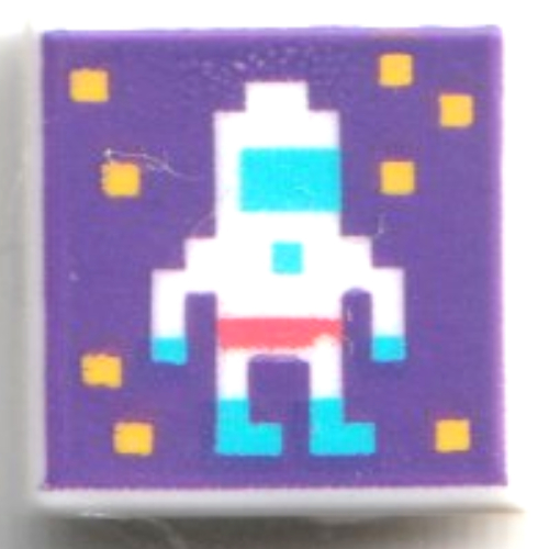 Visuel indicatif Rebrickable de Tuile 1 x 1 avec astronaute pixellisé sur fond violet foncé motif imprimé (Tile 1 x 1 with Pixelated Astronaut on Dark Purple Background Print)
