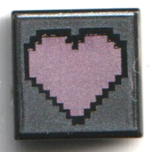 Visuel indicatif Rebrickable de Tuile 1 x 1 avec cœur rose vif pixelisé, motif imprimé fond argenté (Tile 1 x 1 with Pixelated Bright Pink Heart, Silver Background Print)